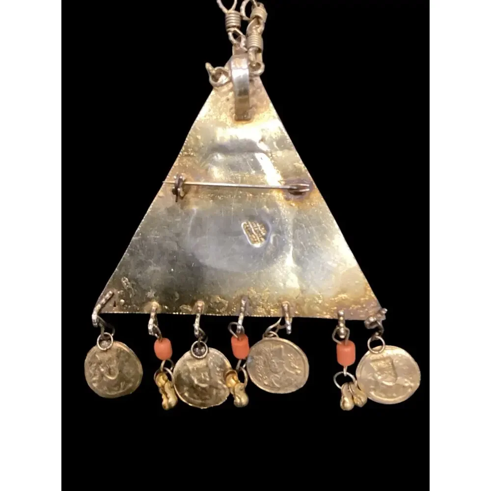 Beautiful VTG Coin Necklace/ Pendant 925 Silver/ Brooch With Chain Eilat Stone